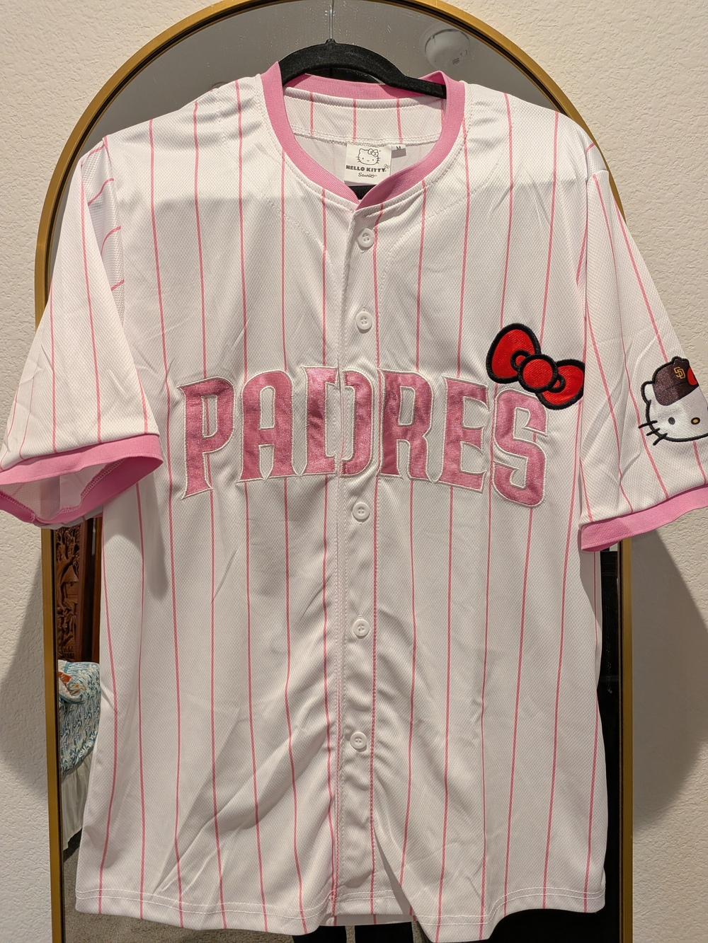 Hello Kitty San Diego Padres Pink & White Pinstripe Baseball Jersey - RARE! - Picture 3 of 4